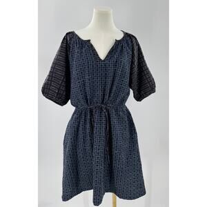 Ace & Jig Dress Meadow Blue Black Puff Sleeve Check Peasant Smock Small Medium
